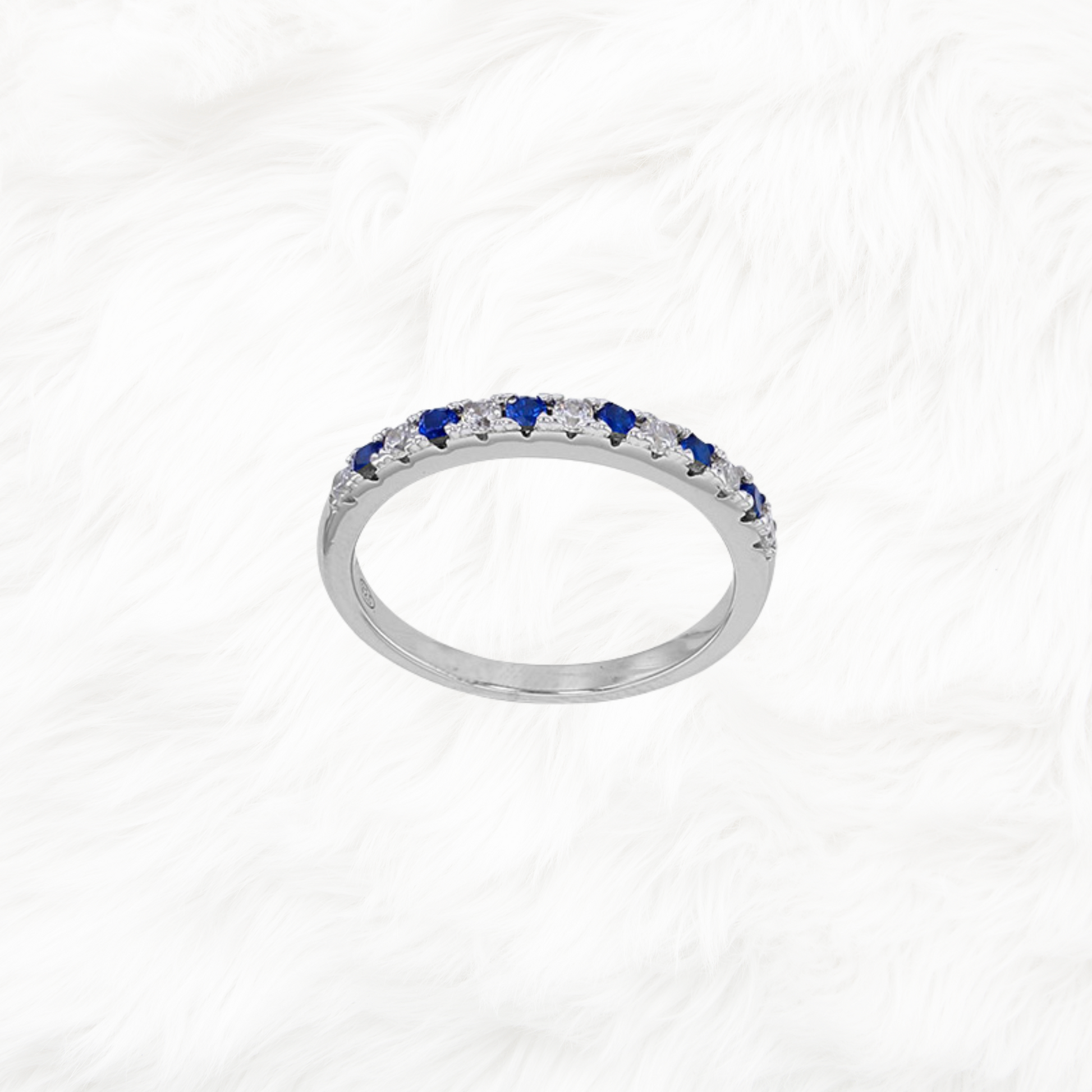 Alliance en argent avec oxyde de zirconium blanc et bleu saphir, bague de fiançailles élégante